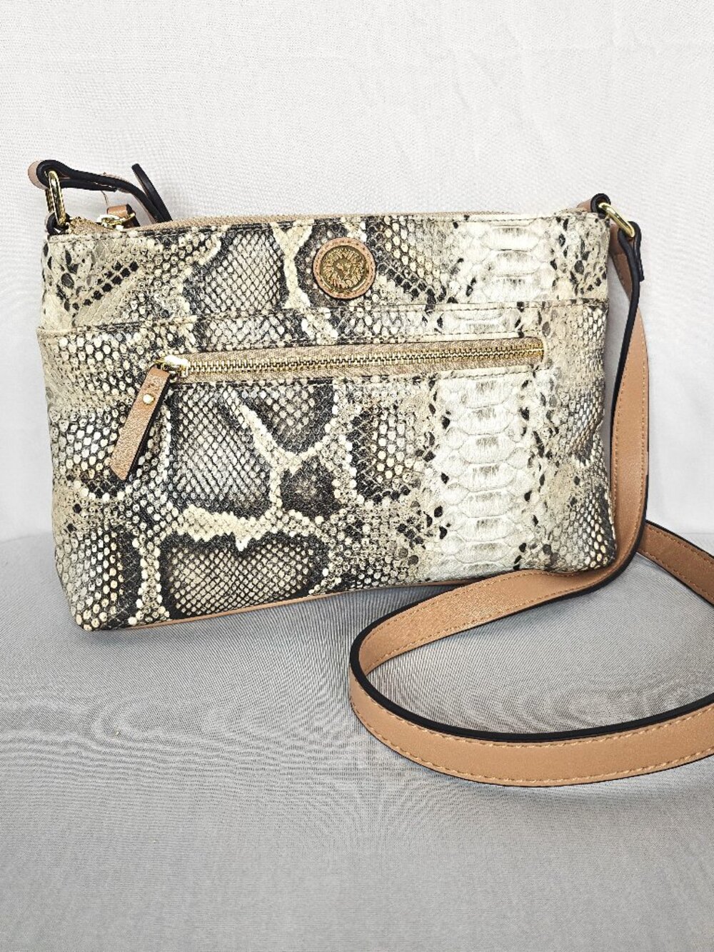 Anne Klein | Snake Print Crossbody Bag | Python | Gold Logo